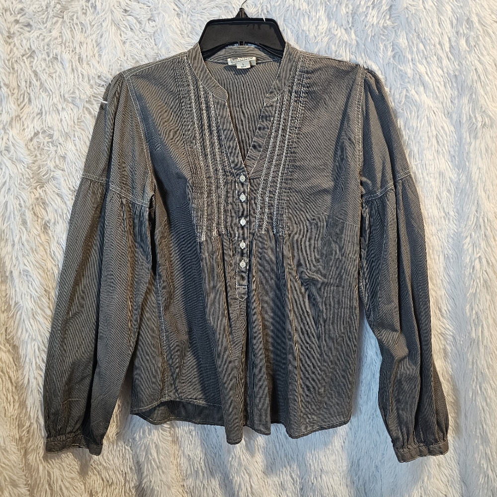 Converse One Star BLOUSE Henley Long Balloon Sleeve Front & Back Darts Size S